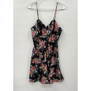Victoria's Secret M Slip Dress Womens Black Floral Paisley Satin Mini Gold Label
